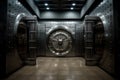 Steel-reinforced walls of the bank vault, showcasing its strength and durability. Generative AI