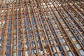 Steel reinforcement bars are arranged according to the structural engineer`s design.