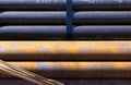 Steel reinforcement bars stacked in a stack. Copy space Royalty Free Stock Photo