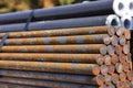 Steel reinforcement bars stacked in a stack. Copy space Royalty Free Stock Photo