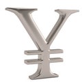 Steel RMB sign on steel podium. 3D illustration.