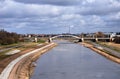 A steel road bridge over the Warta River