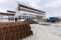 Steel rods and bars for reinforced concrete at new building construction site