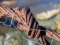 A steel rope tied in a knot used for fixing a suspension bridge.