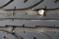 Steel rusty nail in car tyre