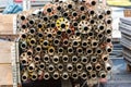 Steel scaffolding tubes ready for transport