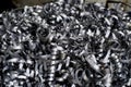 Steel scrap materials recycling. Aluminum chip waste after machining metal parts