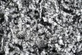 Steel scrap materials recycling. Aluminum chip waste after machining metal parts on a cnc lathe. Closeup twisted spiral steel