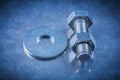 Steel screwbolt bolt washer and screw-nut construction concept Royalty Free Stock Photo