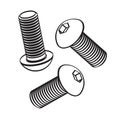 Steel screws-bolts. Vector set. Isometric icons.