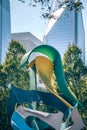 Steel sculpture and charlotte skyline