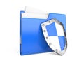 Steel shield, computer folder and file Royalty Free Stock Photo