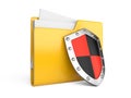 Steel shield, computer folder and file Royalty Free Stock Photo