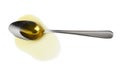 Steel spoon in a puddle of olive oil Royalty Free Stock Photo