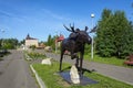Steel statue of a moose in the city of Mariinsk