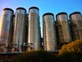 Molson Coors Brewery steel tanks in Burton on Trent, UK.