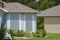 Steel storm shutters for hurricane protection of house windows. Protective measures before natural disaster in Florida Royalty Free Stock Photo
