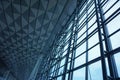 The steel structure of the glass wall in airport