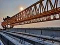 This is the steel structure of a launcher gantry that will be used for erection precast concrete I Girder (PCI Girder