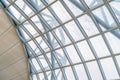 Steel structure of modern office building roof. Metal windows glass facade frames supported. Abstract interior architecture design Royalty Free Stock Photo
