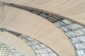 Steel structure of modern office building roof. Metal windows glass facade frames supported. Abstract interior architecture design Royalty Free Stock Photo