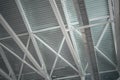 Steel structure skeleton with corrugated board proflinite of the ceiling. Royalty Free Stock Photo