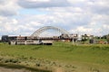 Steel suspension bridge over river Noord at Hendrik Ido Ambacht for road N915