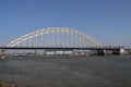 Steel suspension bridge over river Noord at Hendrik Ido Ambacht for road N915