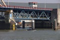 Steel suspension bridge over river Noord at Hendrik Ido Ambacht for road N915