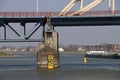 Steel suspension bridge over river Noord at Hendrik Ido Ambacht for road N915