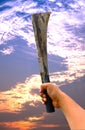 Steel sword with rust on twilight sky