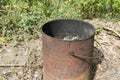 Steel tank and rust used to burn garbage