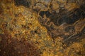 Steel textured metal sheet with strong rust. Background banner. View from above