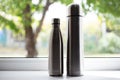 Steel thermos and thermo bottle for water.