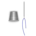 Steel thimble and needle for sewing. Vector illustration isolated on white background Royalty Free Stock Photo