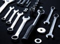 Steel tools kit with wrenches and spanners Royalty Free Stock Photo