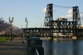 Steel train bridge in Portland.