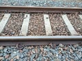 steel train rails that are decades old Royalty Free Stock Photo