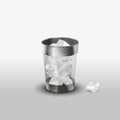 Steel trash can with paper garbage realistic icon