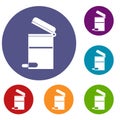 Steel trashcan icons set