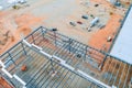 Steel truss frame construction of a warehouse building as part of a construction site is taking place at the moment Royalty Free Stock Photo