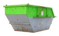 Steel used green rusted container for construction waste.