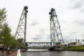 Steel vertical lift bridge over Gouwe canal in Waddinxveen