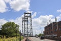 Steel vertical lift bridge over the Gouwe canal in Waddinxveen