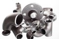 Steel welding fittings and connectors. Elbow, flanges and tee. Royalty Free Stock Photo