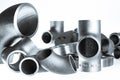 Steel welding fittings and connectors. Elbow, flanges and tee. Royalty Free Stock Photo