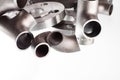 Steel welding fittings and connectors. Elbow, flanges and tee. Royalty Free Stock Photo