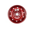 Steel wheel rim close up in red color. Isolated on a white background with a clipping path. Royalty Free Stock Photo