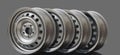 4 Steel wheel rim on grey background Royalty Free Stock Photo