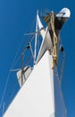 Steel white ship bow closeup over blue sky background Royalty Free Stock Photo